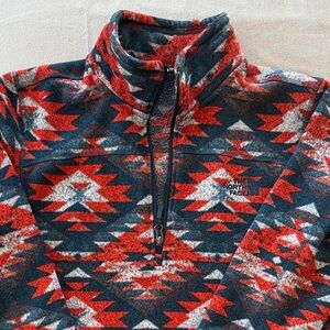 The North Face Men's Zip Up Sweater - Red and Gray Aztec Pattern